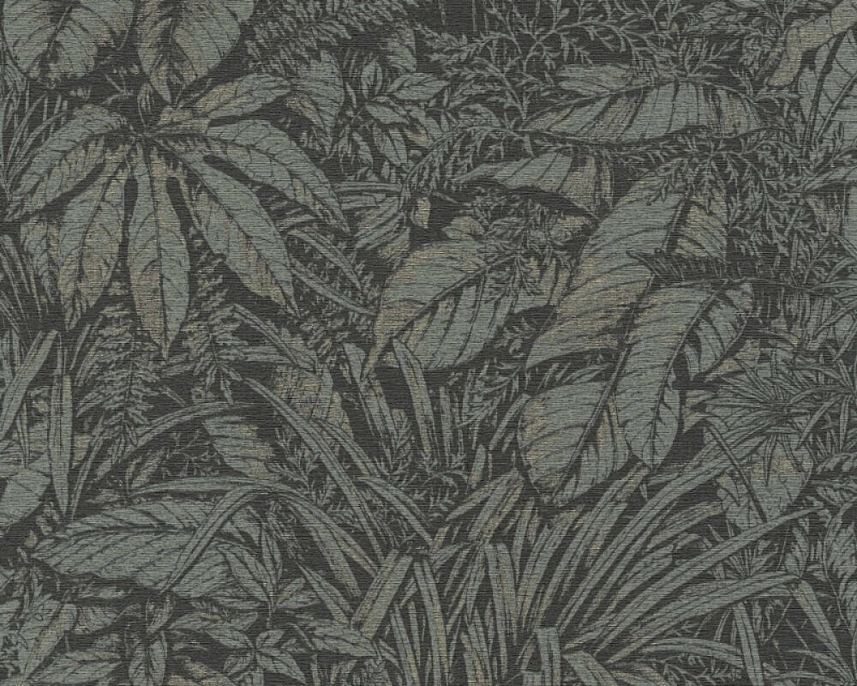 Moderná tapeta s veľkorysými listami a pôsobivou súhrou tieňov čiernej a zelenej farby, 39560-4